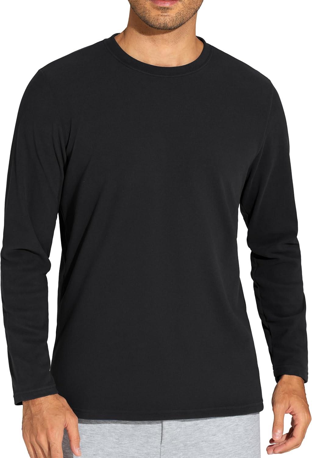 imageTHE GYM PEOPLE Mens Long Sleeve Base Layer Thermal Shirts Stretchy Crewneck Basic Casual Pullover Undershirt Tee TopsBlack
