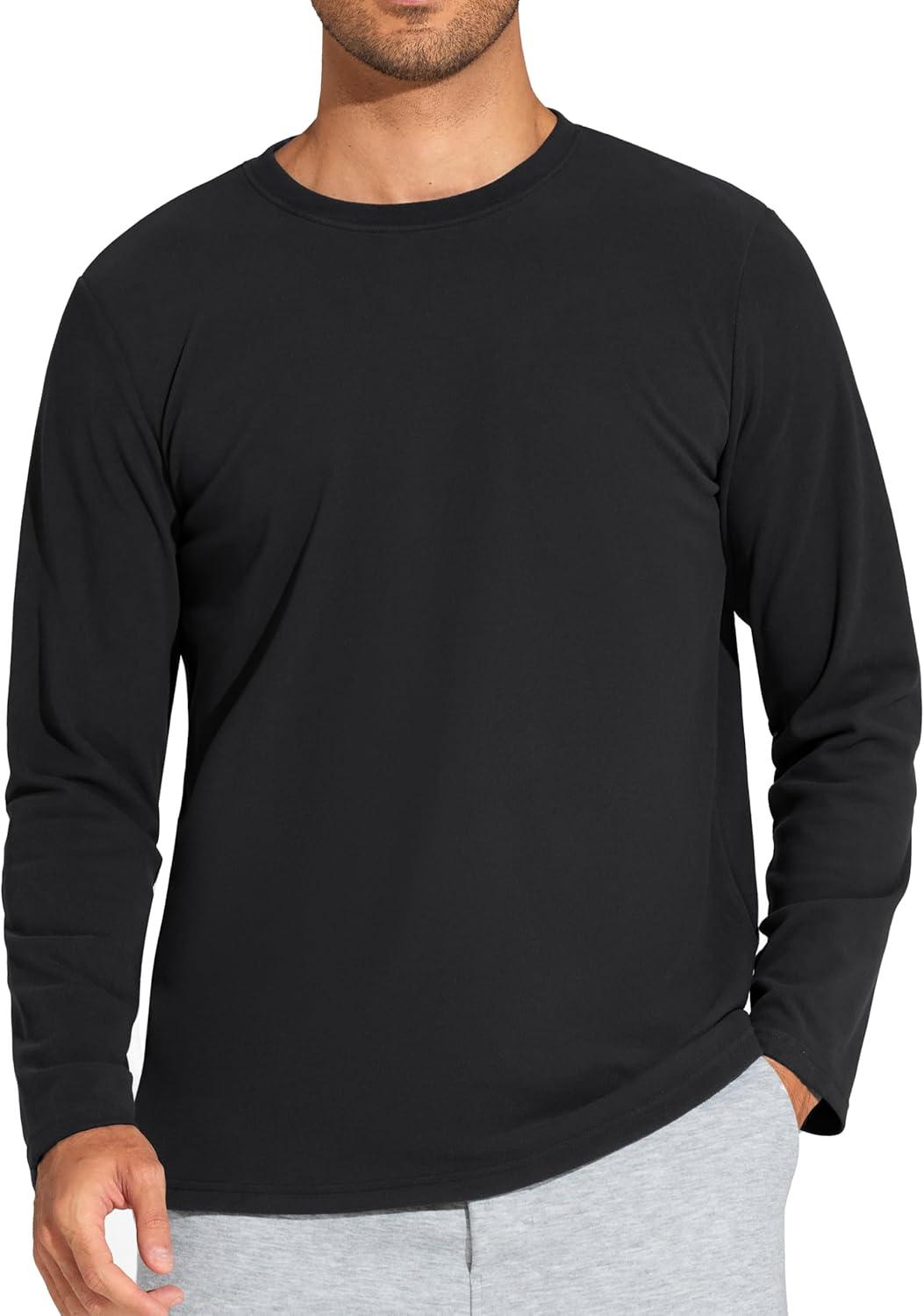 imageTHE GYM PEOPLE Mens Long Sleeve Base Layer Thermal Shirts Stretchy Crewneck Basic Casual Pullover Undershirt Tee TopsBlack