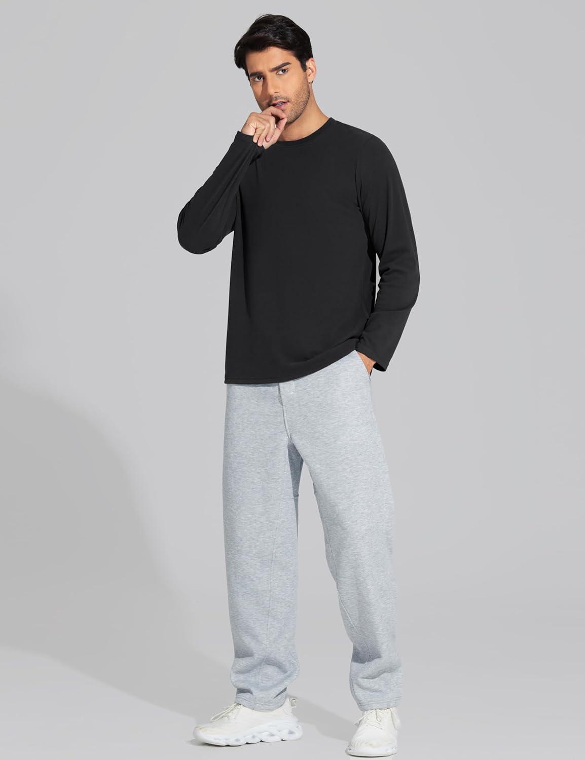 imageTHE GYM PEOPLE Mens Long Sleeve Base Layer Thermal Shirts Stretchy Crewneck Basic Casual Pullover Undershirt Tee TopsBlack