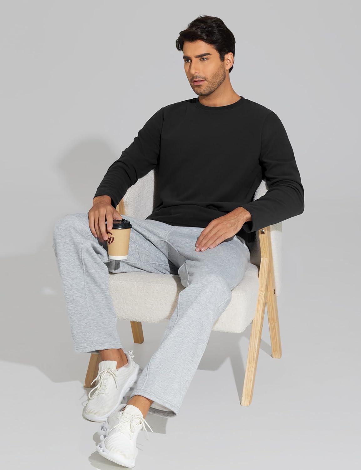 imageTHE GYM PEOPLE Mens Long Sleeve Base Layer Thermal Shirts Stretchy Crewneck Basic Casual Pullover Undershirt Tee TopsBlack