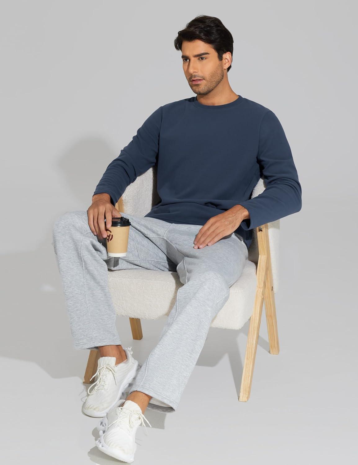 imageTHE GYM PEOPLE Mens Long Sleeve Base Layer Thermal Shirts Stretchy Crewneck Basic Casual Pullover Undershirt Tee TopsGrey Blue