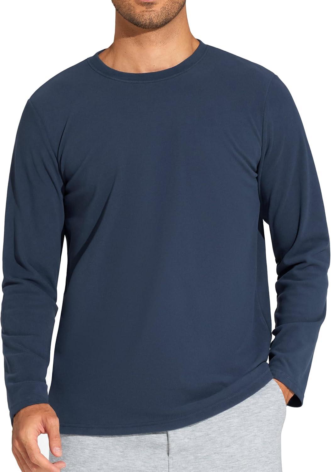 imageTHE GYM PEOPLE Mens Long Sleeve Base Layer Thermal Shirts Stretchy Crewneck Basic Casual Pullover Undershirt Tee TopsGrey Blue