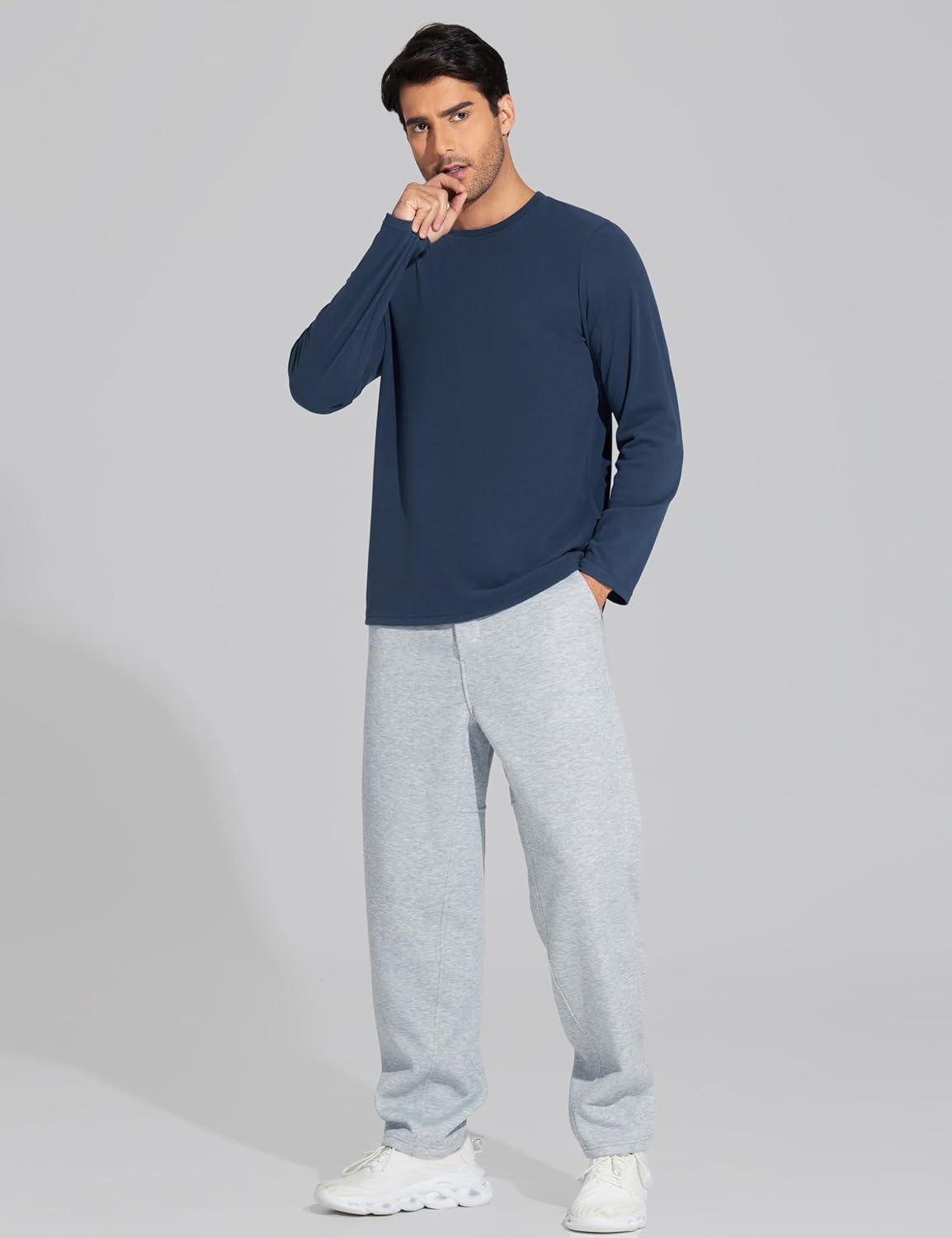 imageTHE GYM PEOPLE Mens Long Sleeve Base Layer Thermal Shirts Stretchy Crewneck Basic Casual Pullover Undershirt Tee TopsGrey Blue