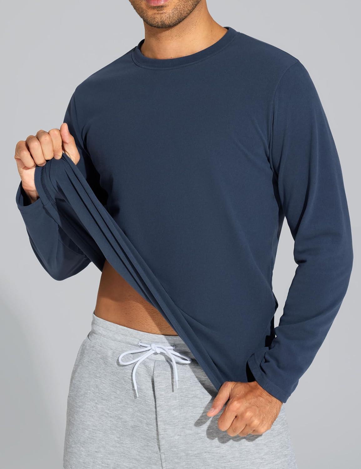 imageTHE GYM PEOPLE Mens Long Sleeve Base Layer Thermal Shirts Stretchy Crewneck Basic Casual Pullover Undershirt Tee TopsGrey Blue