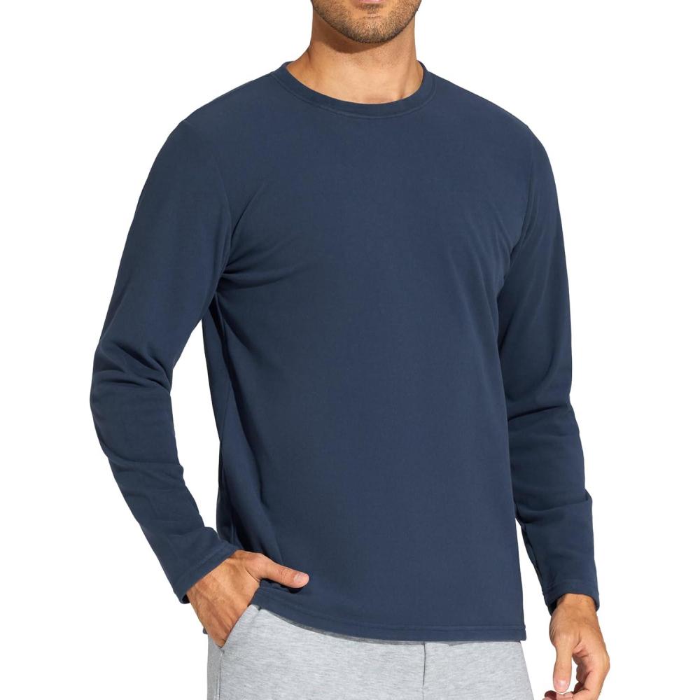 imageTHE GYM PEOPLE Mens Long Sleeve Base Layer Thermal Shirts Stretchy Crewneck Basic Casual Pullover Undershirt Tee TopsGrey Blue