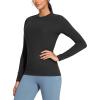 imageTHE GYM PEOPLE Womens Crew Neck Thermal Fleece Shirts Slim Fit Long Sleeves Underwear Basic Pullover TopsBlack