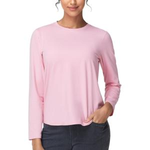 imageTHE GYM PEOPLE Womens Long Sleeve Soft Workout Shirts Basic Crewneck UPF 50 Sun Lightweight Fall Athletic Running TopsPink