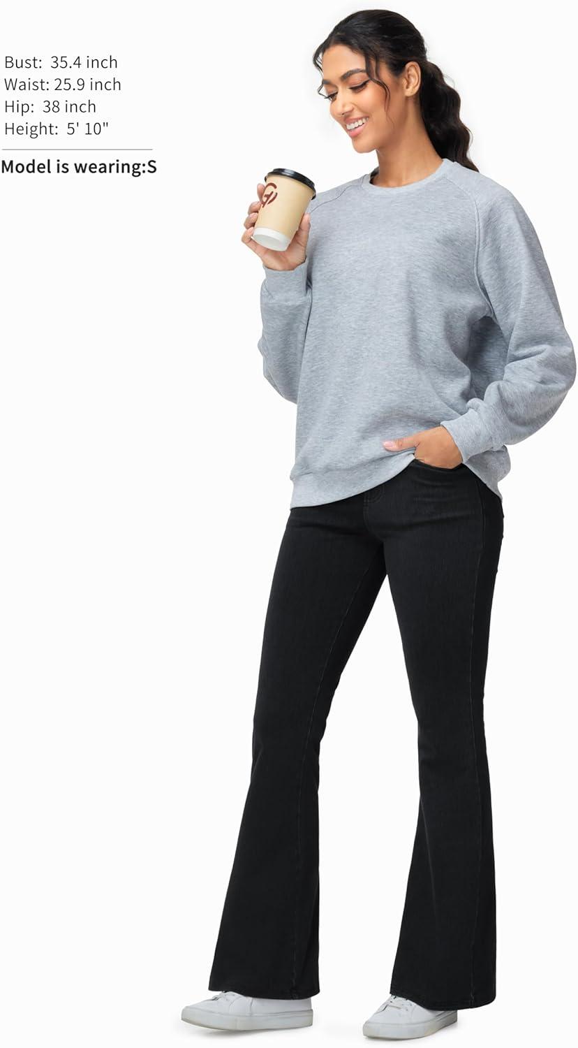 imageTHE GYM PEOPLE Womens Stretchy Bell Bottom Jeans Wide Leg Breathable Pull On Flare Jeggings Pants with PocketsBlack