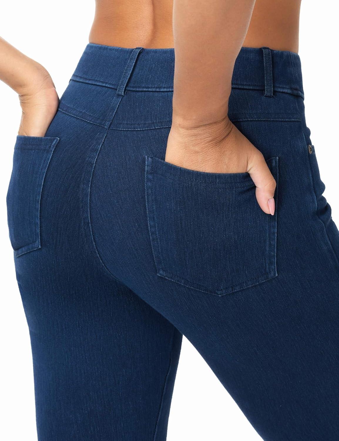 imageTHE GYM PEOPLE Womens Stretchy Bell Bottom Jeans Wide Leg Breathable Pull On Flare Jeggings Pants with PocketsDark Blue