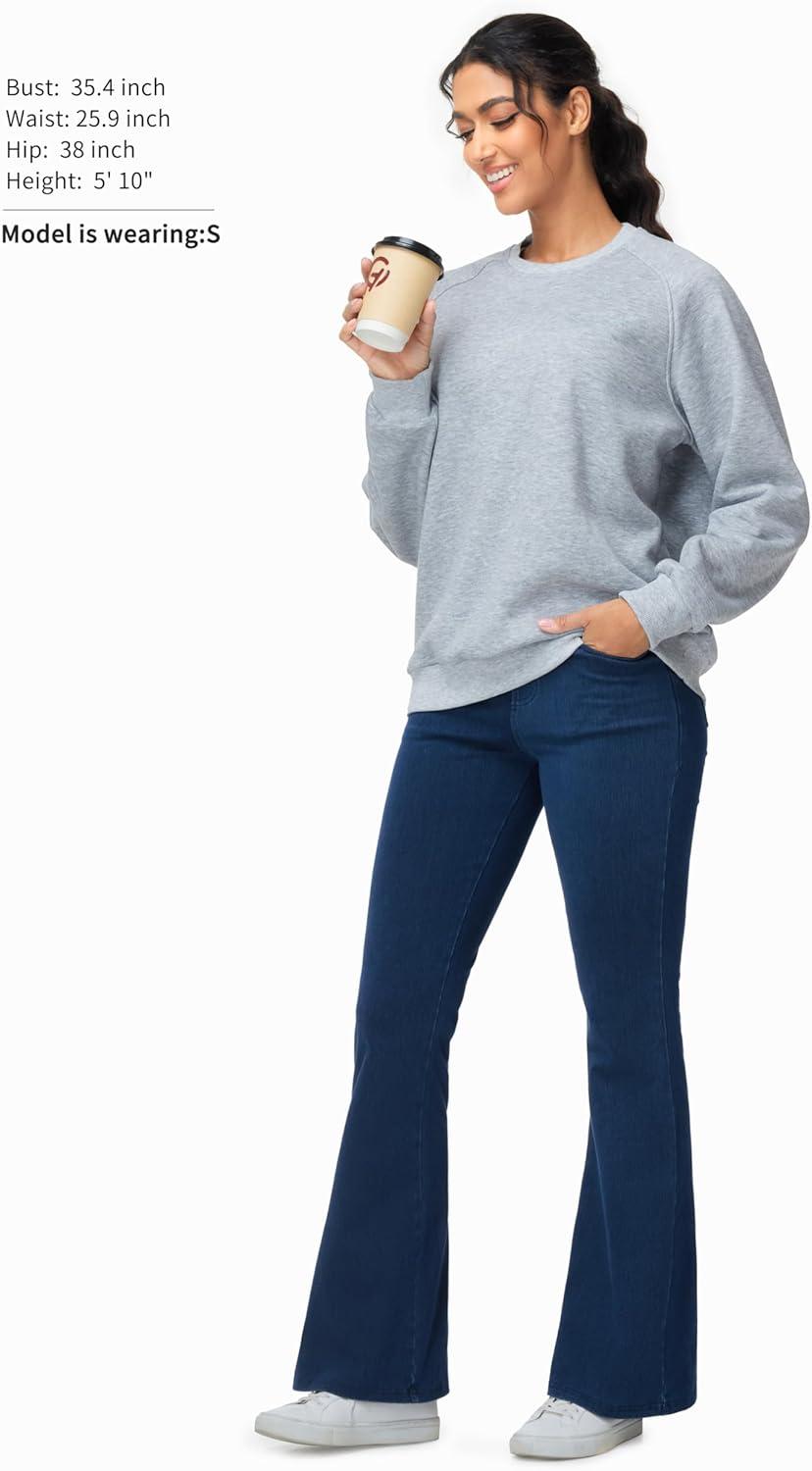 imageTHE GYM PEOPLE Womens Stretchy Bell Bottom Jeans Wide Leg Breathable Pull On Flare Jeggings Pants with PocketsDark Blue