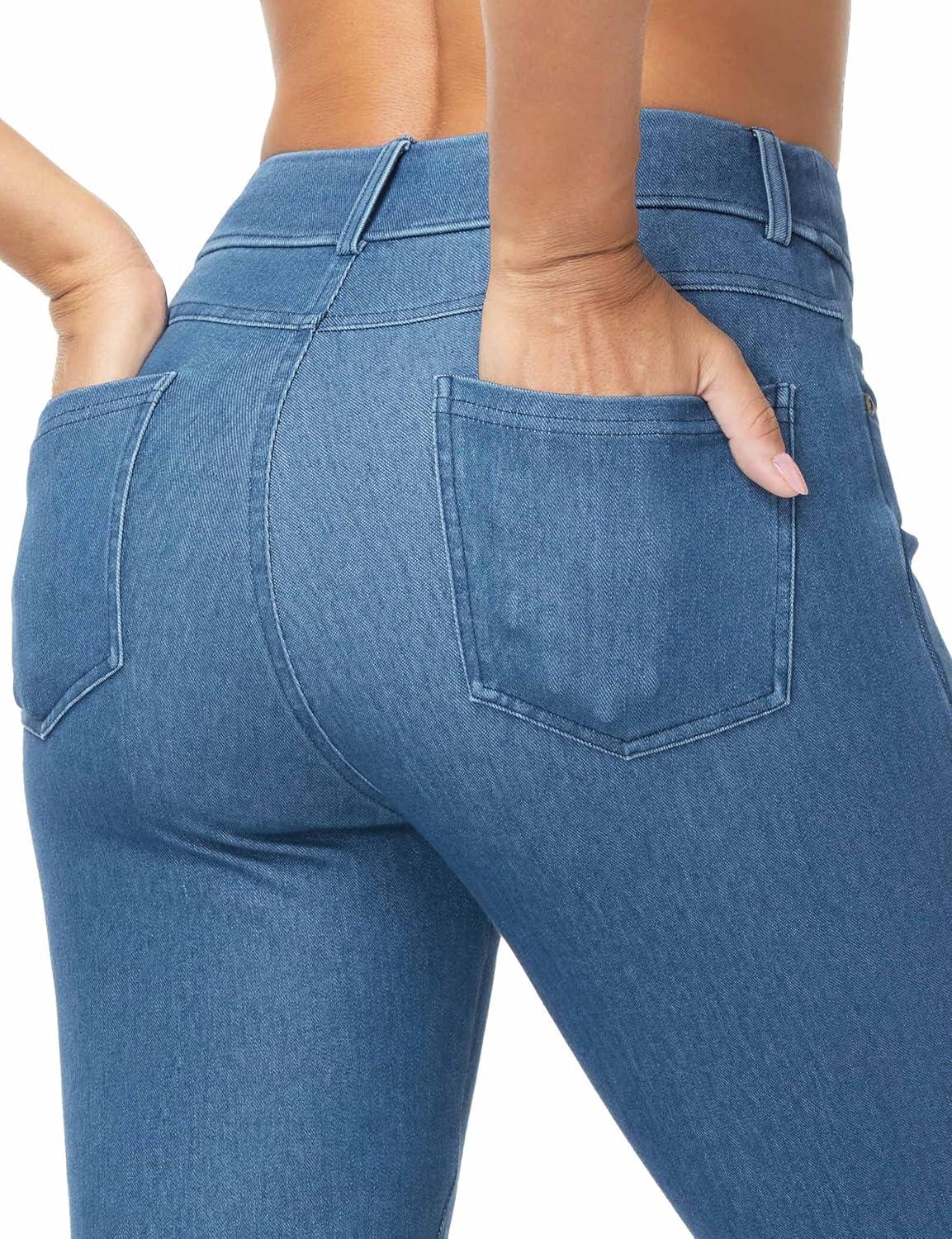 imageTHE GYM PEOPLE Womens Stretchy Bell Bottom Jeans Wide Leg Breathable Pull On Flare Jeggings Pants with PocketsDenim Blue