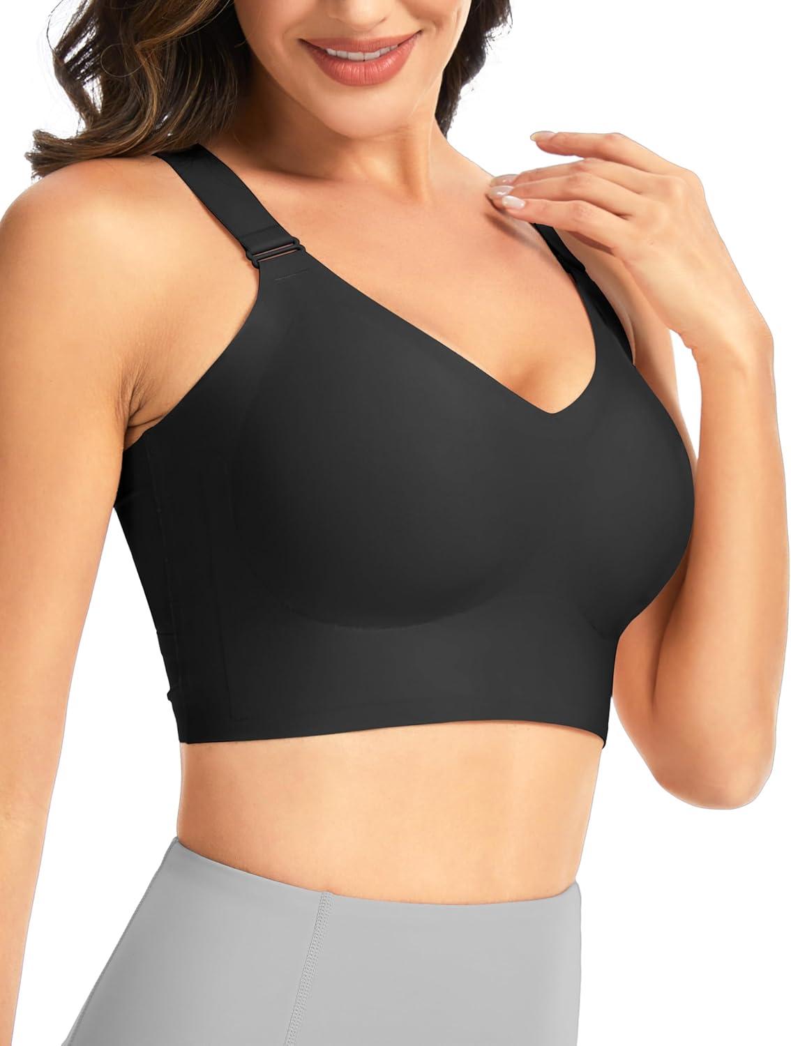 imageTHE GYM PEOPLE Womens Wireless Everyday Bras Racerback Seamless Push Up Bralette Padded Comfortable Full CoverageBlack