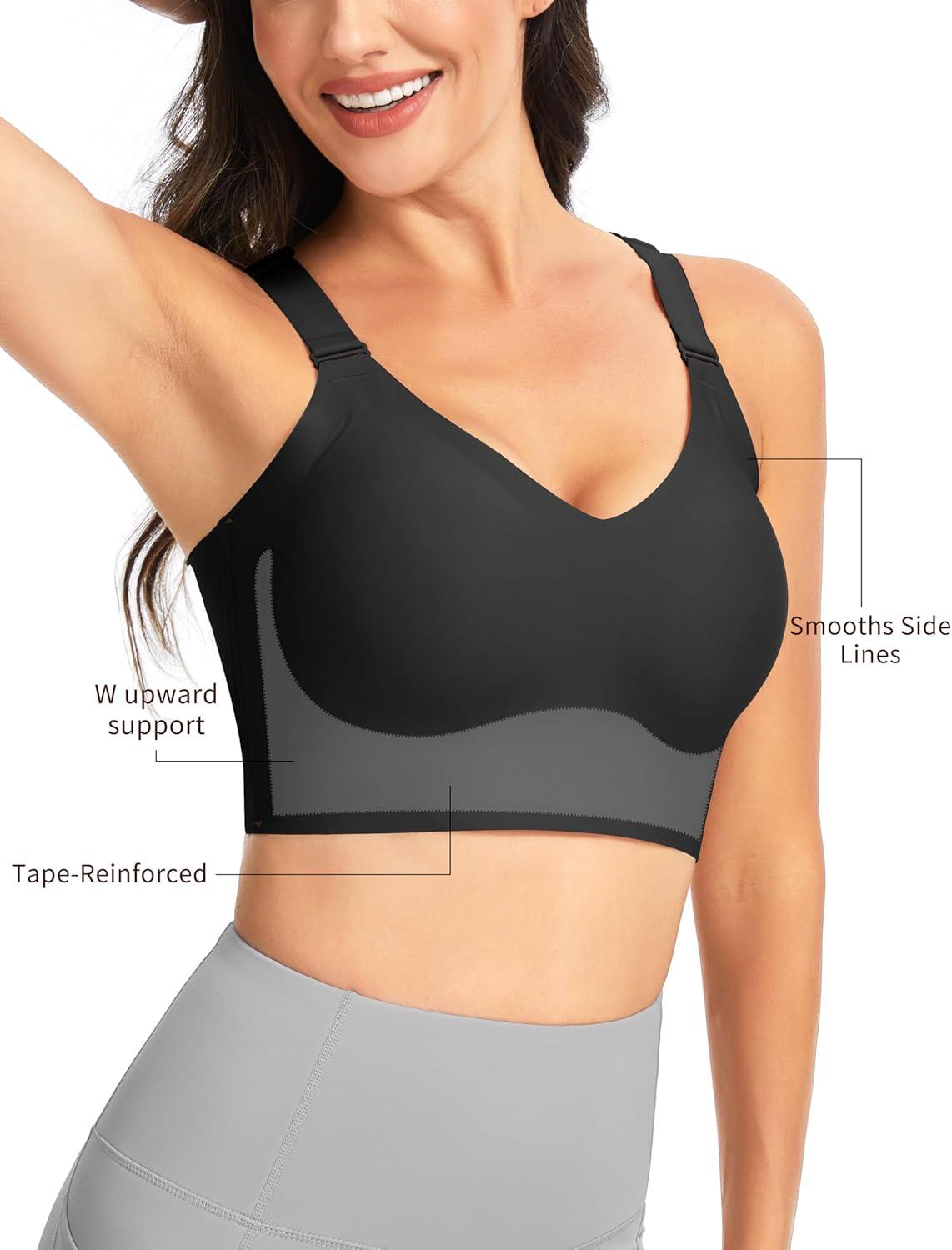 imageTHE GYM PEOPLE Womens Wireless Everyday Bras Racerback Seamless Push Up Bralette Padded Comfortable Full CoverageBlack