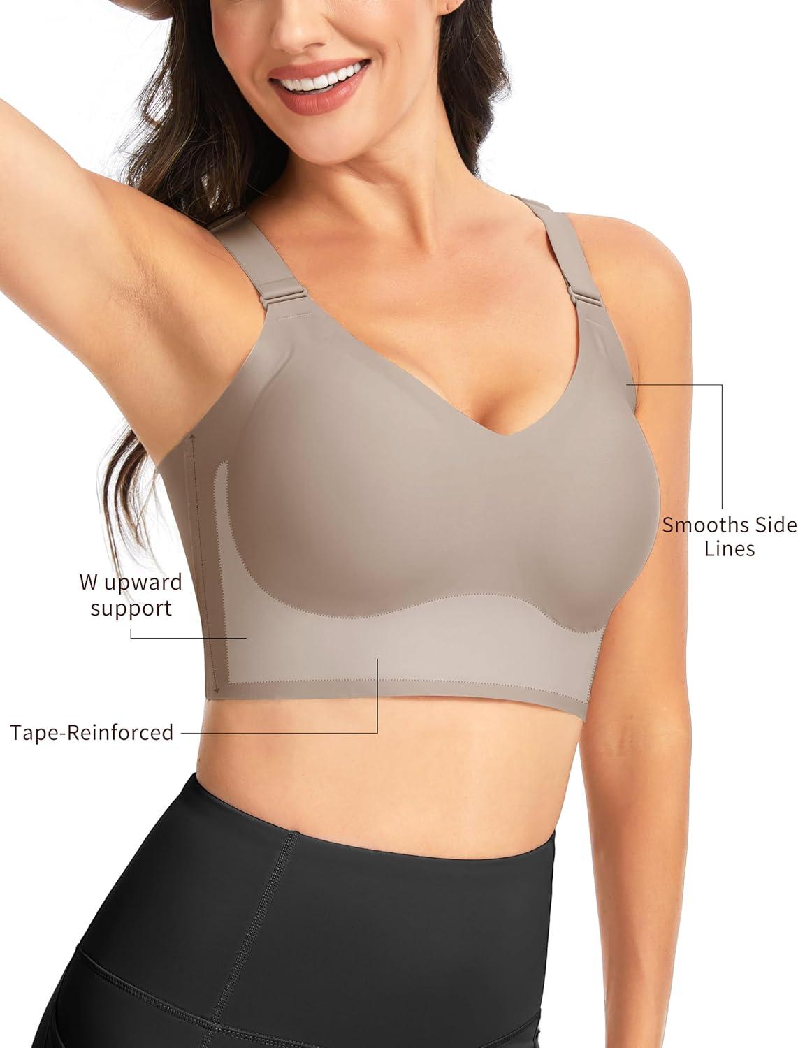 imageTHE GYM PEOPLE Womens Wireless Everyday Bras Racerback Seamless Push Up Bralette Padded Comfortable Full CoverageCoffee