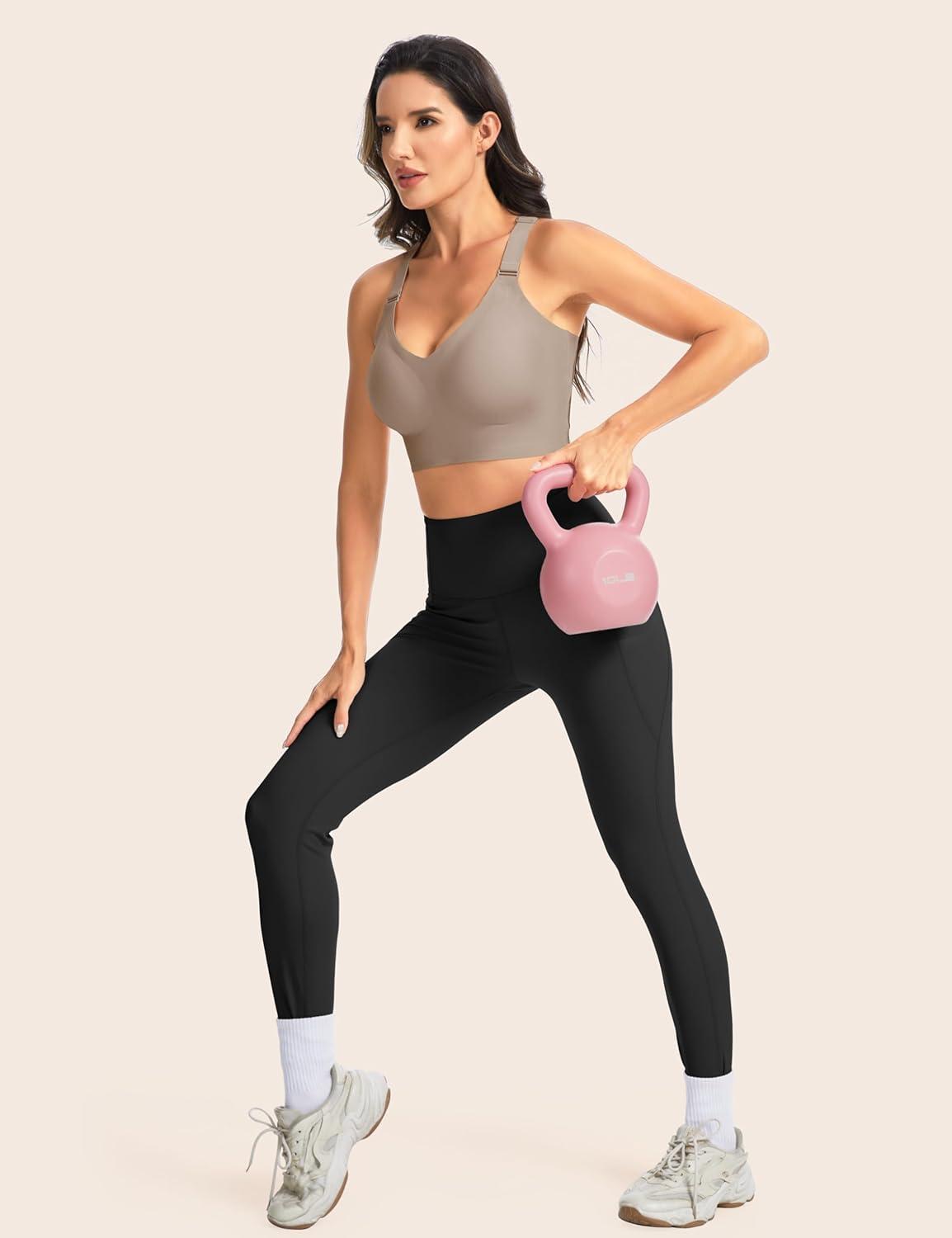 imageTHE GYM PEOPLE Womens Wireless Everyday Bras Racerback Seamless Push Up Bralette Padded Comfortable Full CoverageCoffee