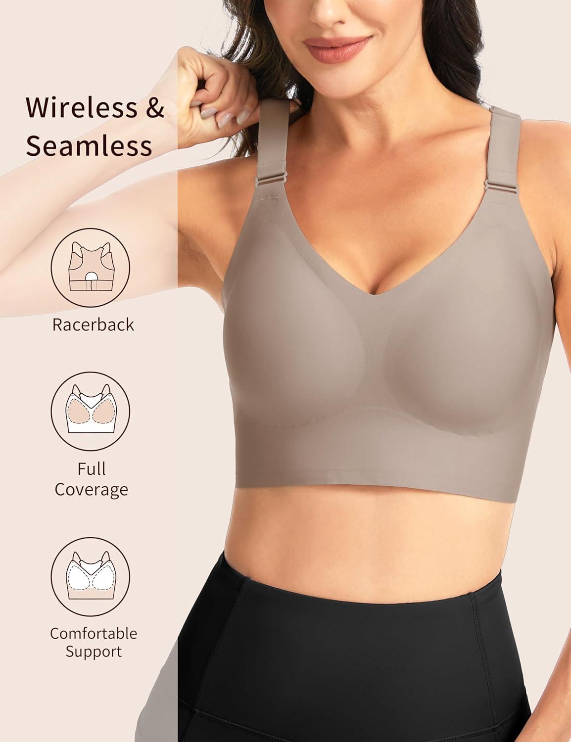 imageTHE GYM PEOPLE Womens Wireless Everyday Bras Racerback Seamless Push Up Bralette Padded Comfortable Full CoverageCoffee
