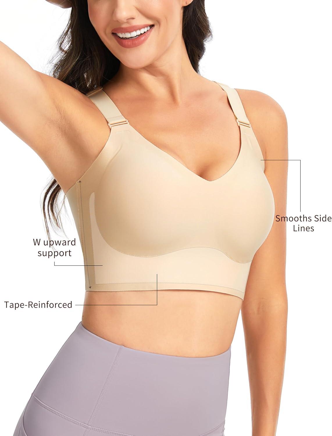 imageTHE GYM PEOPLE Womens Wireless Everyday Bras Racerback Seamless Push Up Bralette Padded Comfortable Full CoverageNude