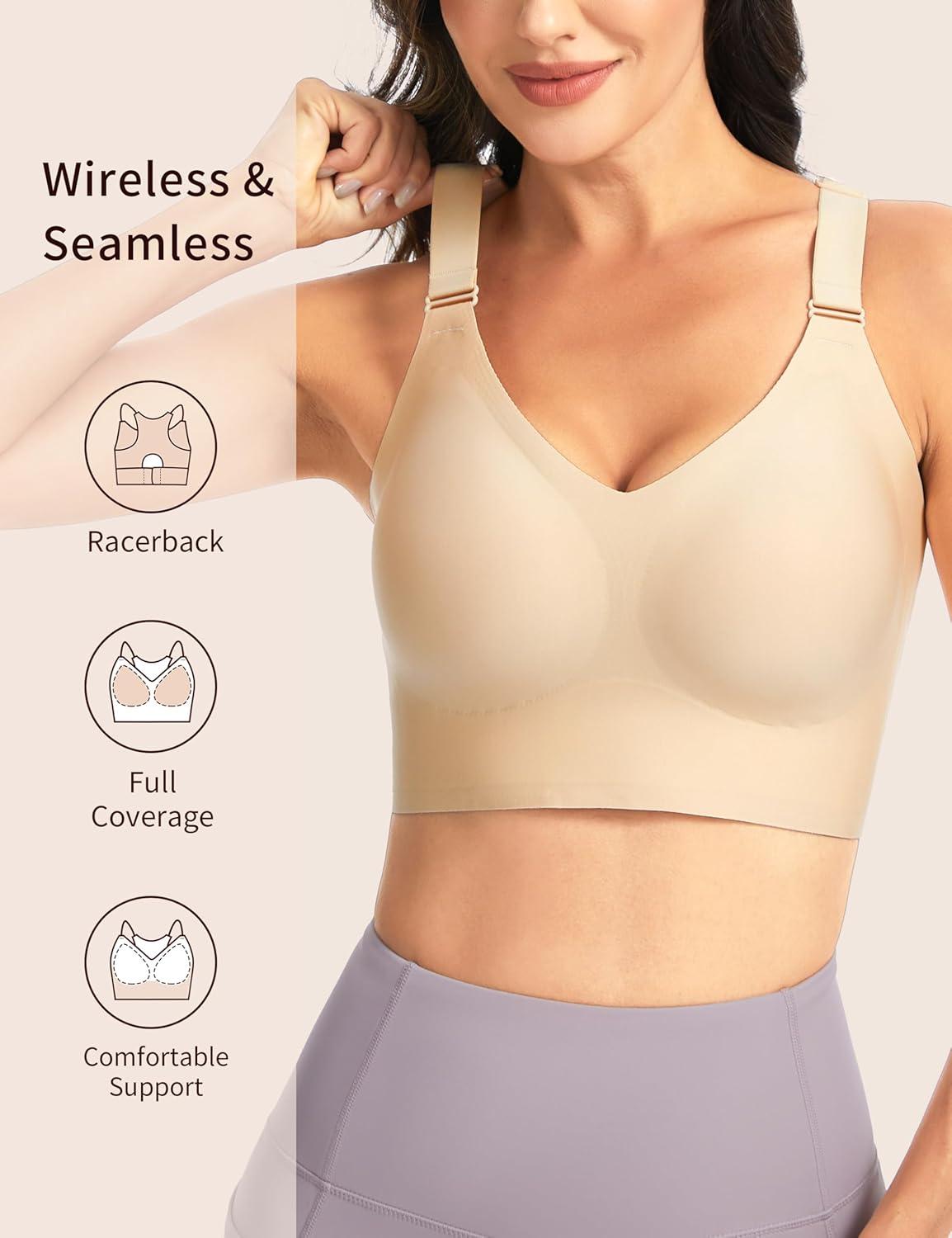 imageTHE GYM PEOPLE Womens Wireless Everyday Bras Racerback Seamless Push Up Bralette Padded Comfortable Full CoverageNude