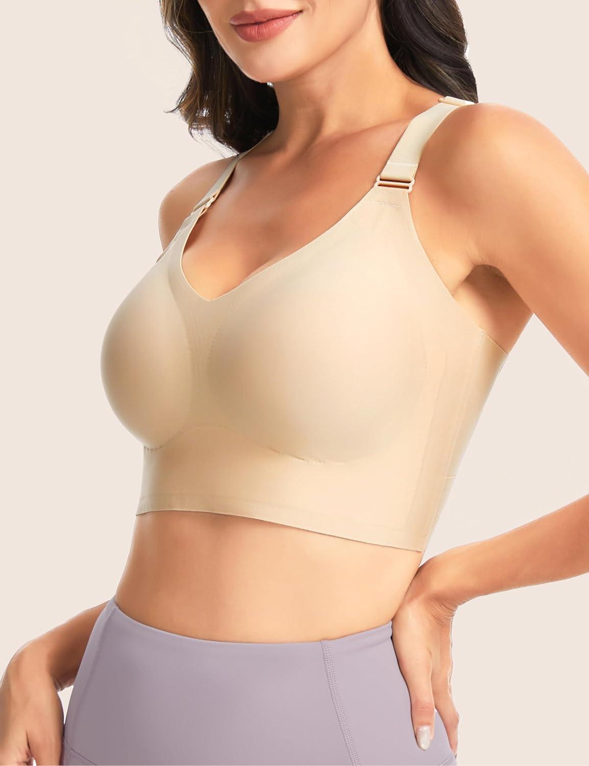 imageTHE GYM PEOPLE Womens Wireless Everyday Bras Racerback Seamless Push Up Bralette Padded Comfortable Full CoverageNude