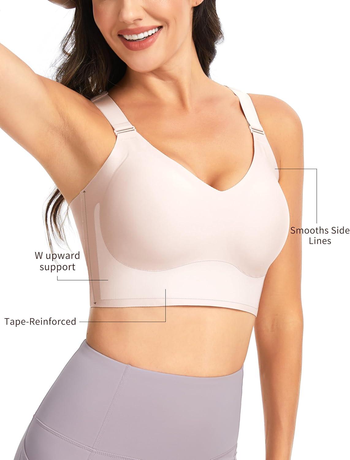 imageTHE GYM PEOPLE Womens Wireless Everyday Bras Racerback Seamless Push Up Bralette Padded Comfortable Full CoverageNude Pink