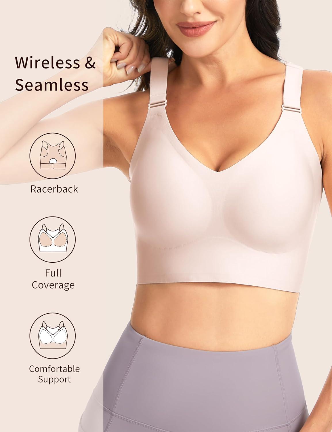 imageTHE GYM PEOPLE Womens Wireless Everyday Bras Racerback Seamless Push Up Bralette Padded Comfortable Full CoverageNude Pink