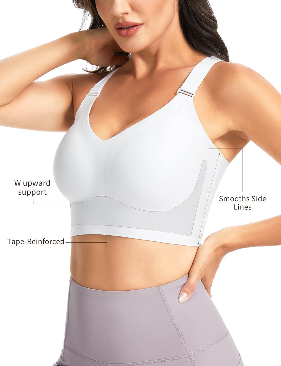 imageTHE GYM PEOPLE Womens Wireless Everyday Bras Racerback Seamless Push Up Bralette Padded Comfortable Full CoverageWhite