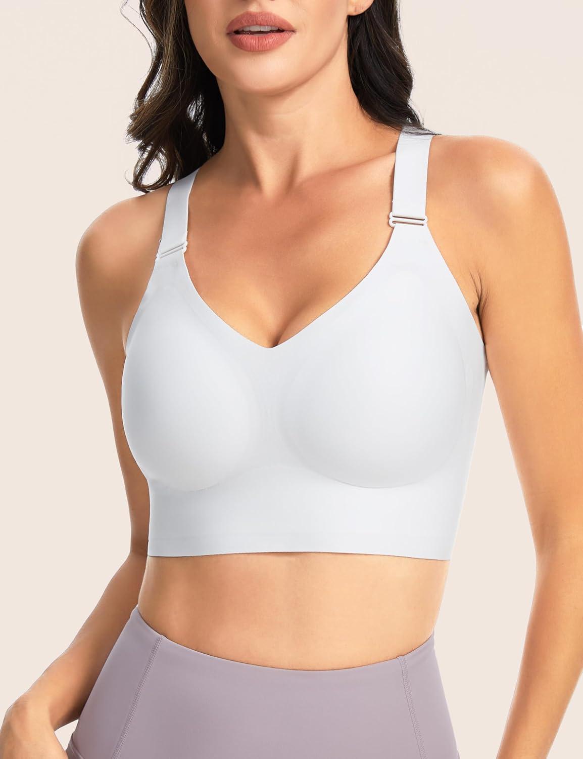 imageTHE GYM PEOPLE Womens Wireless Everyday Bras Racerback Seamless Push Up Bralette Padded Comfortable Full CoverageWhite