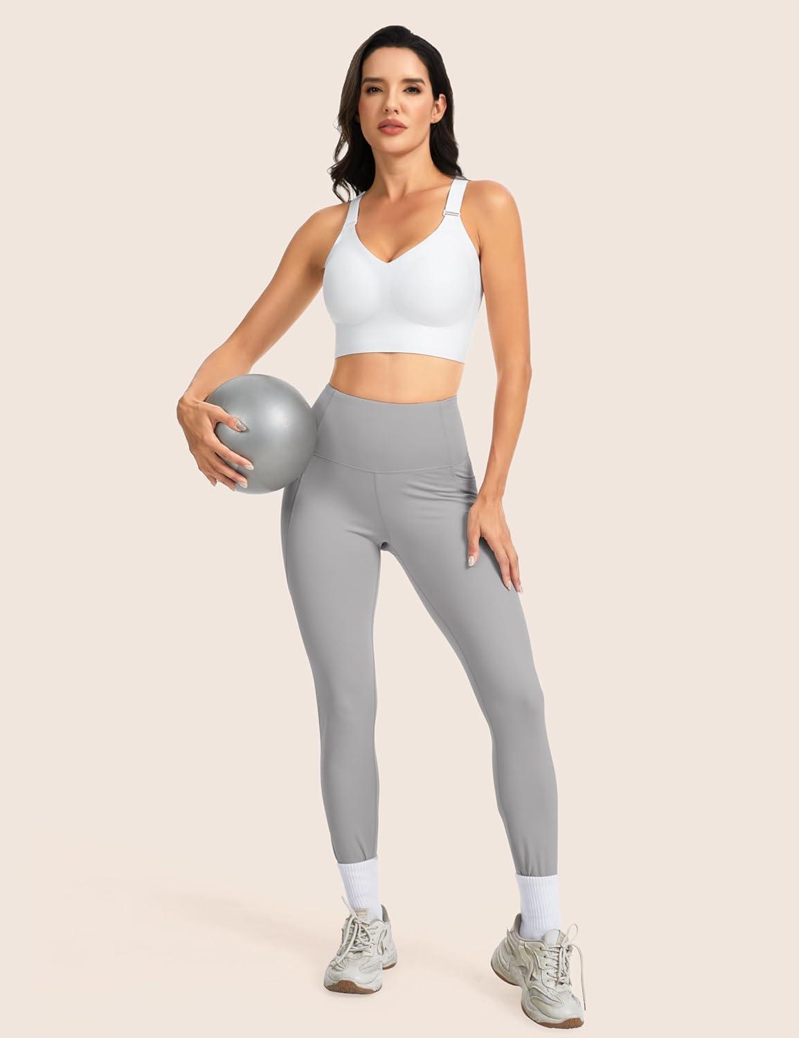 imageTHE GYM PEOPLE Womens Wireless Everyday Bras Racerback Seamless Push Up Bralette Padded Comfortable Full CoverageWhite