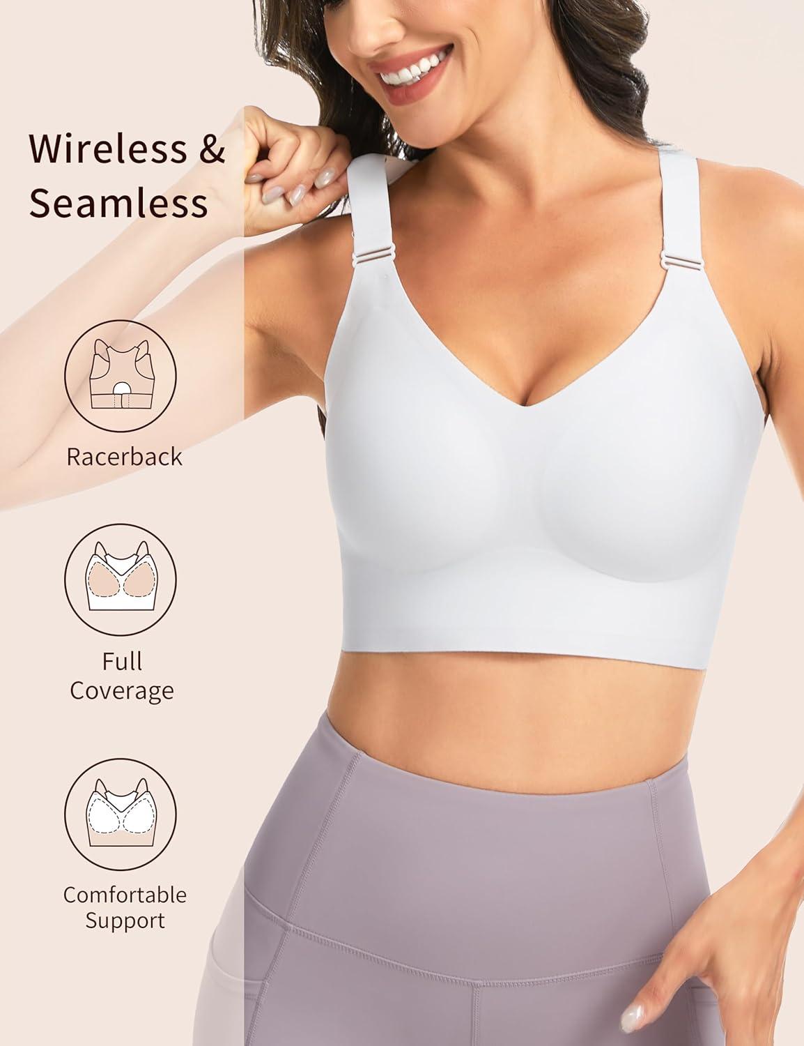 imageTHE GYM PEOPLE Womens Wireless Everyday Bras Racerback Seamless Push Up Bralette Padded Comfortable Full CoverageWhite