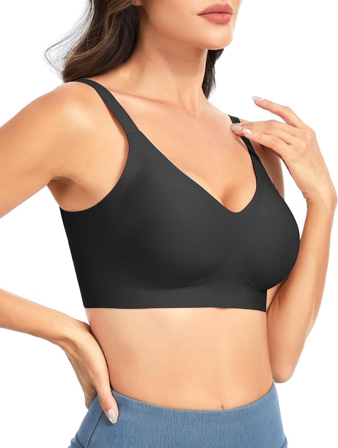 imageTHE GYM PEOPLE Womens Wireless Seamless Bras Full Coverage Comfortable Bralette Invisible Everyday Tshirt Bra PaddedBlack