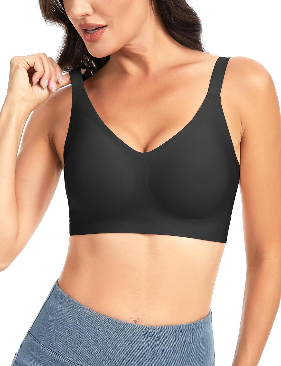imageTHE GYM PEOPLE Womens Wireless Seamless Bras Full Coverage Comfortable Bralette Invisible Everyday Tshirt Bra PaddedBlack