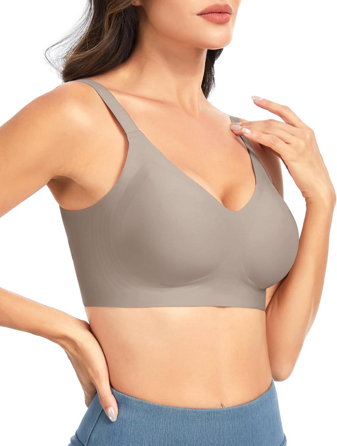 imageTHE GYM PEOPLE Womens Wireless Seamless Bras Full Coverage Comfortable Bralette Invisible Everyday Tshirt Bra PaddedCoffee