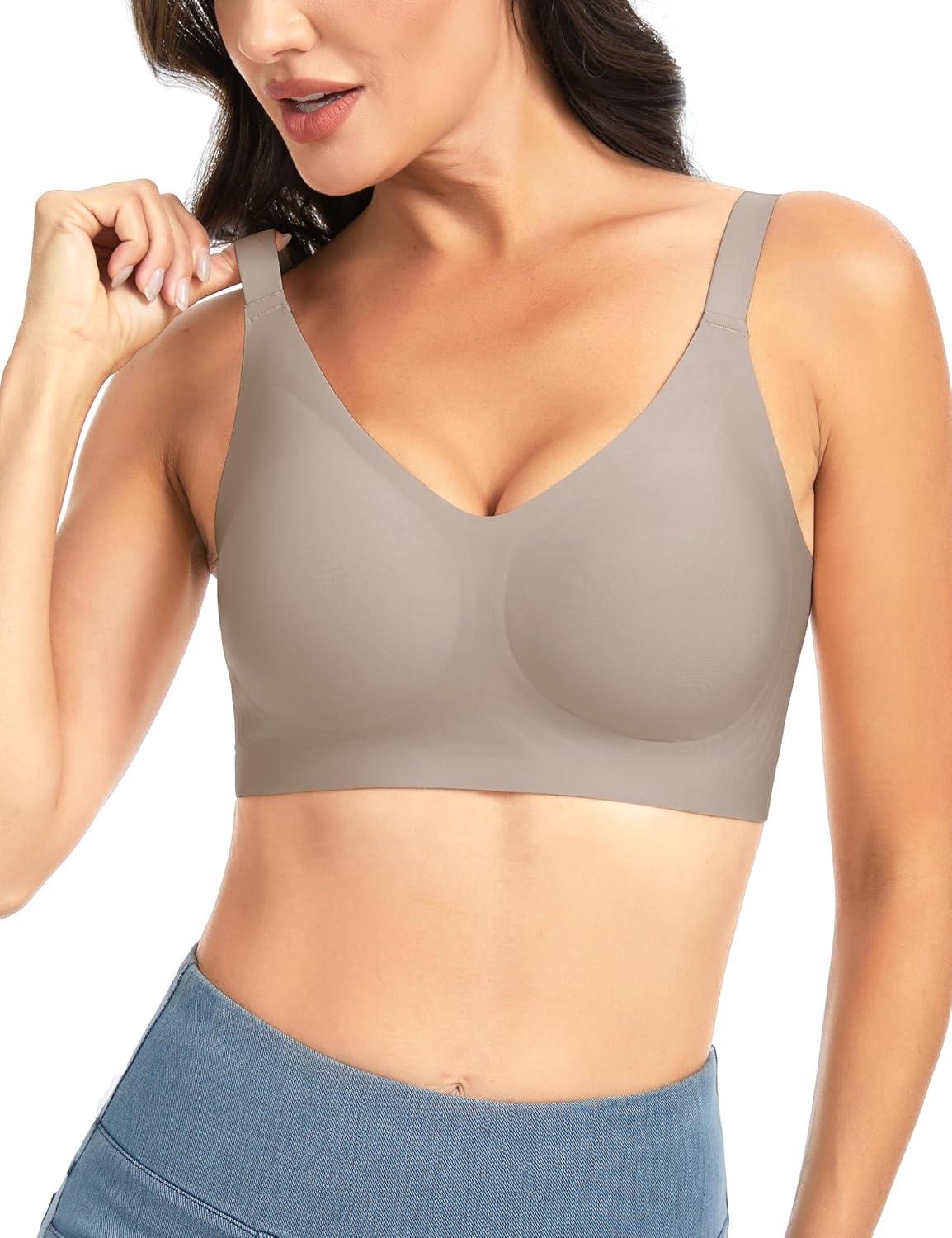 imageTHE GYM PEOPLE Womens Wireless Seamless Bras Full Coverage Comfortable Bralette Invisible Everyday Tshirt Bra PaddedCoffee