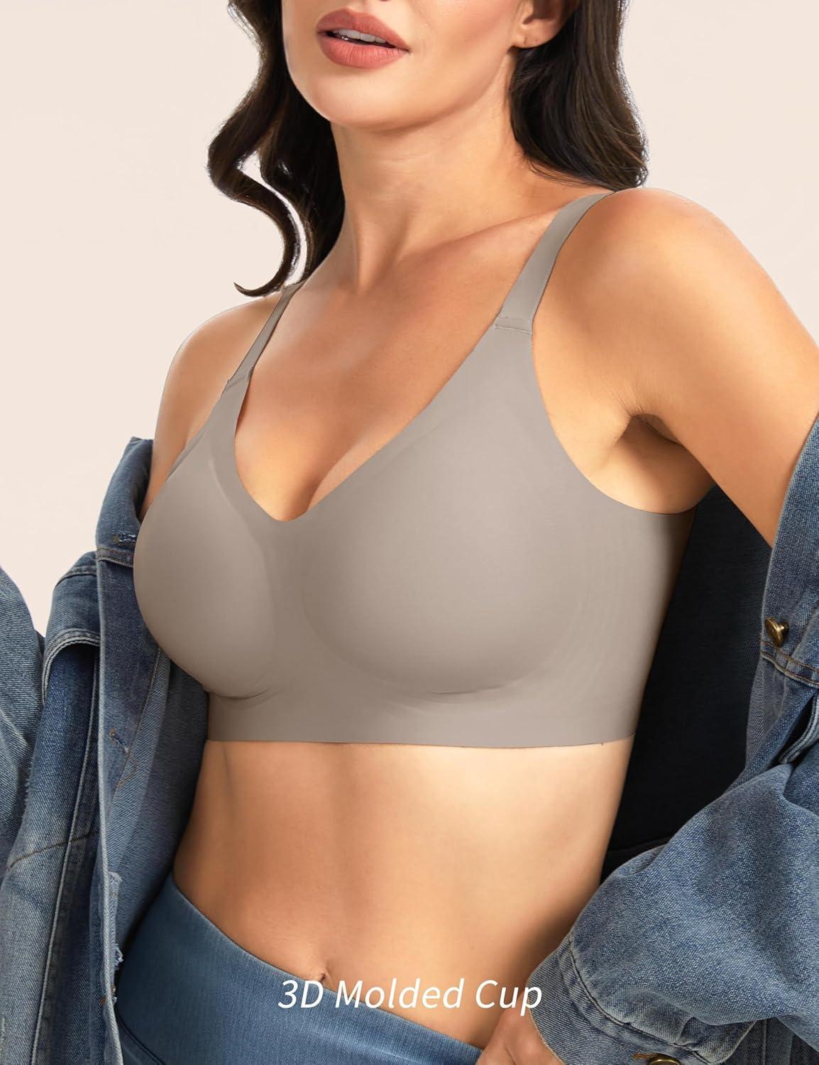 imageTHE GYM PEOPLE Womens Wireless Seamless Bras Full Coverage Comfortable Bralette Invisible Everyday Tshirt Bra PaddedCoffee