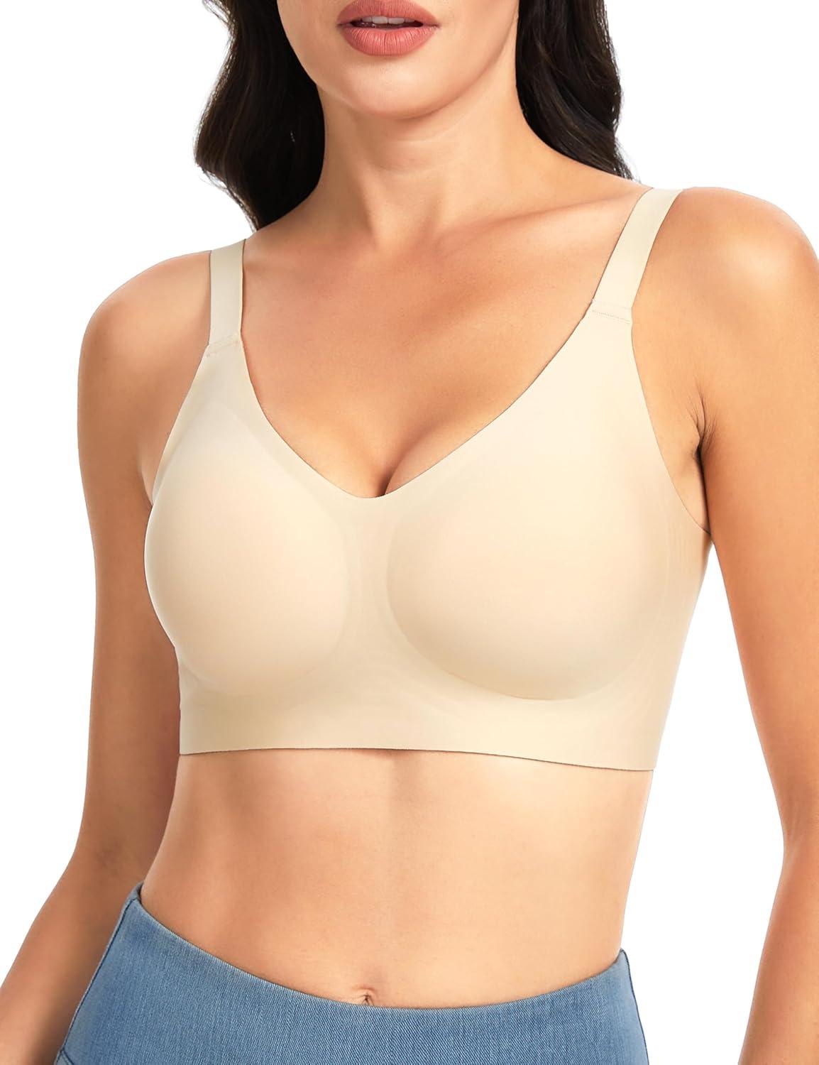 imageTHE GYM PEOPLE Womens Wireless Seamless Bras Full Coverage Comfortable Bralette Invisible Everyday Tshirt Bra PaddedNude
