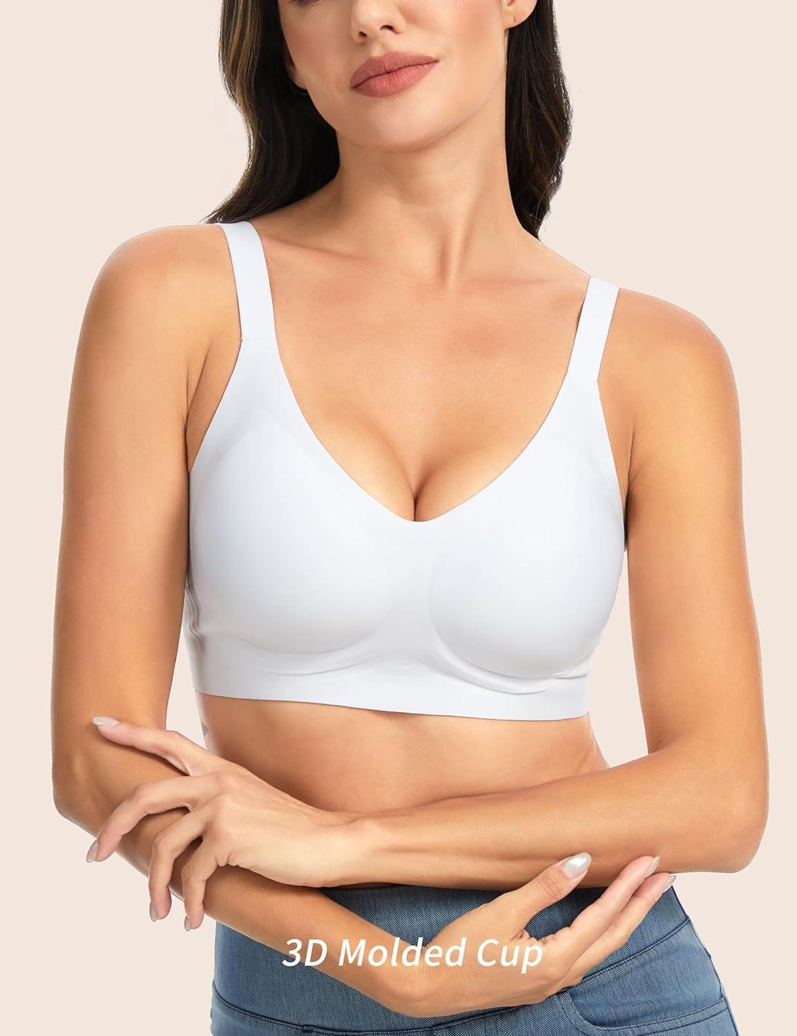 imageTHE GYM PEOPLE Womens Wireless Seamless Bras Full Coverage Comfortable Bralette Invisible Everyday Tshirt Bra PaddedWhite