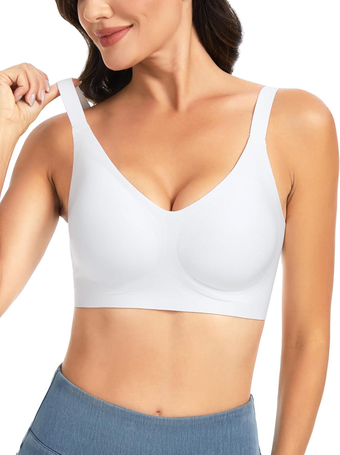 imageTHE GYM PEOPLE Womens Wireless Seamless Bras Full Coverage Comfortable Bralette Invisible Everyday Tshirt Bra PaddedWhite
