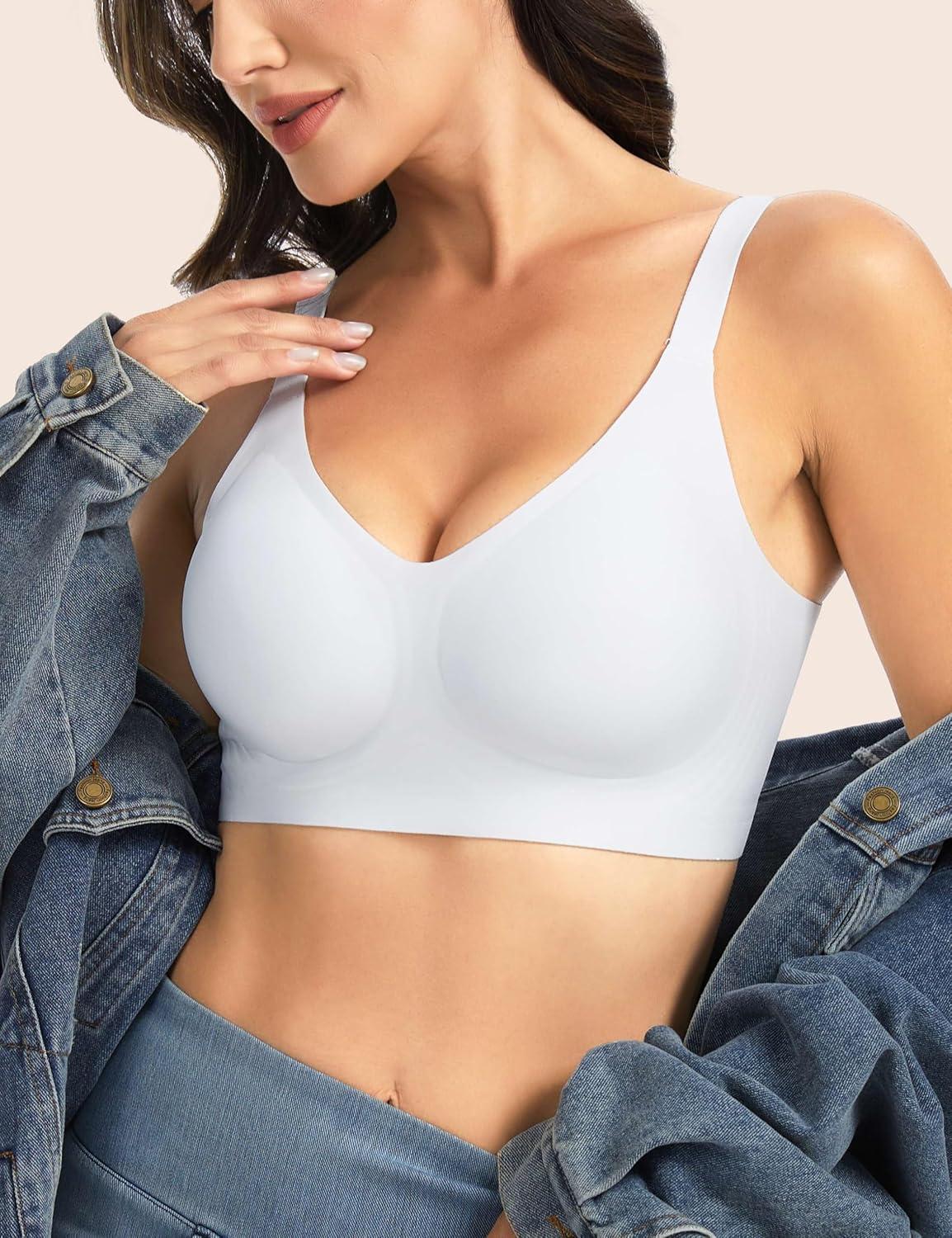 imageTHE GYM PEOPLE Womens Wireless Seamless Bras Full Coverage Comfortable Bralette Invisible Everyday Tshirt Bra PaddedWhite