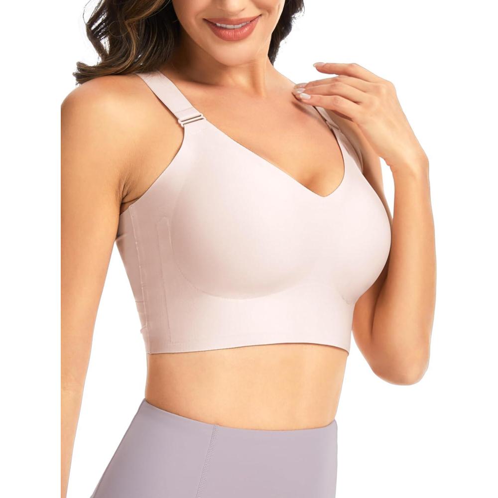 imageTHE GYM PEOPLE Womens Wireless Everyday Bras Racerback Seamless Push Up Bralette Padded Comfortable Full CoverageNude Pink