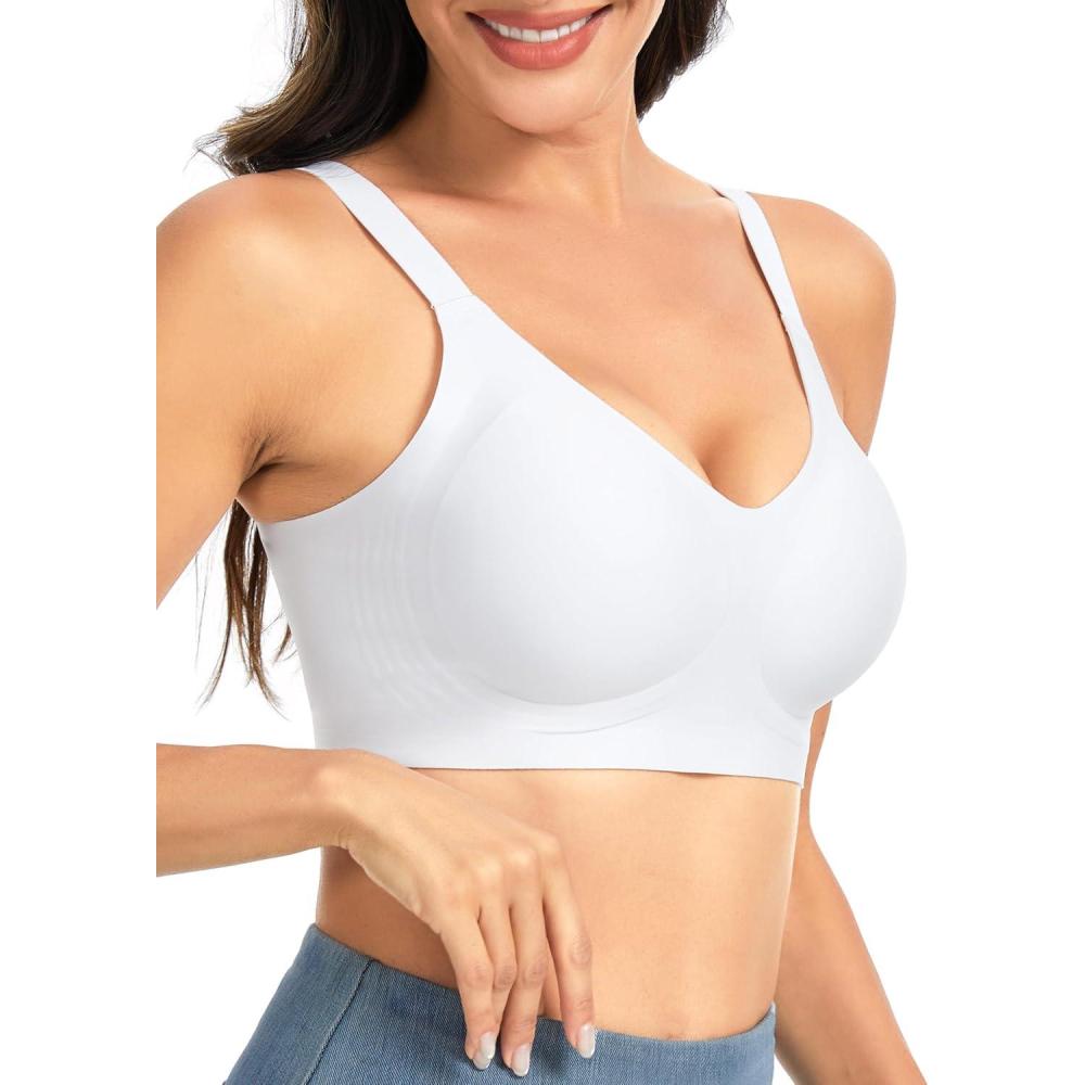 imageTHE GYM PEOPLE Womens Wireless Seamless Bras Full Coverage Comfortable Bralette Invisible Everyday Tshirt Bra PaddedWhite