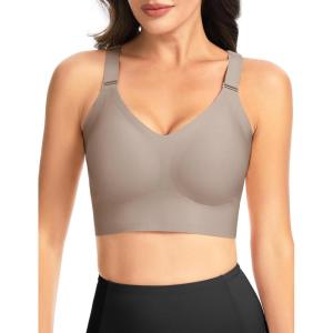 imageTHE GYM PEOPLE Womens Wireless Everyday Bras Racerback Seamless Push Up Bralette Padded Comfortable Full CoverageCoffee