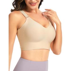 imageTHE GYM PEOPLE Womens Wireless Everyday Bras Racerback Seamless Push Up Bralette Padded Comfortable Full CoverageNude