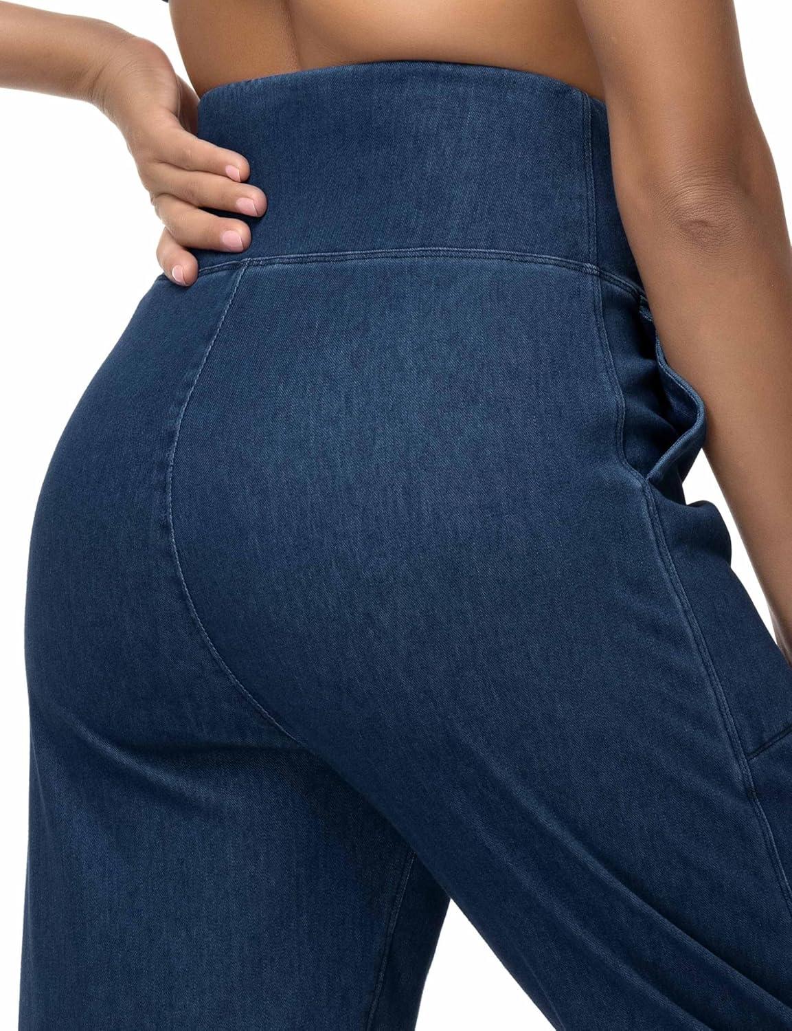 imageTHE GYM PEOPLE Womens High Waisted Denim Joggers Pants Stretchy Tapered Pull On Casual Workout Jeans Jeggings with PocketsDark Blue