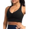 image:imageTHE GYM PEOPLE Womens Cross Back Ruched Sports Bra V Neck Wide Straps Removable Pads Workout Yoga Crop TopBlack
