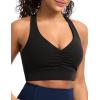 image:imageTHE GYM PEOPLE Womens Cross Back Ruched Sports Bra V Neck Wide Straps Removable Pads Workout Yoga Crop TopBlack