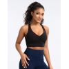 image:imageTHE GYM PEOPLE Womens Cross Back Ruched Sports Bra V Neck Wide Straps Removable Pads Workout Yoga Crop TopBlack
