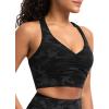 image:imageTHE GYM PEOPLE Womens Cross Back Ruched Sports Bra V Neck Wide Straps Removable Pads Workout Yoga Crop TopBlackgrey Camo