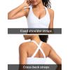 image:imageTHE GYM PEOPLE Womens Cross Back Ruched Sports Bra V Neck Wide Straps Removable Pads Workout Yoga Crop TopWhite