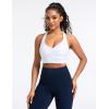 image:imageTHE GYM PEOPLE Womens Cross Back Ruched Sports Bra V Neck Wide Straps Removable Pads Workout Yoga Crop TopWhite