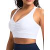 image:imageTHE GYM PEOPLE Womens Cross Back Ruched Sports Bra V Neck Wide Straps Removable Pads Workout Yoga Crop TopWhite